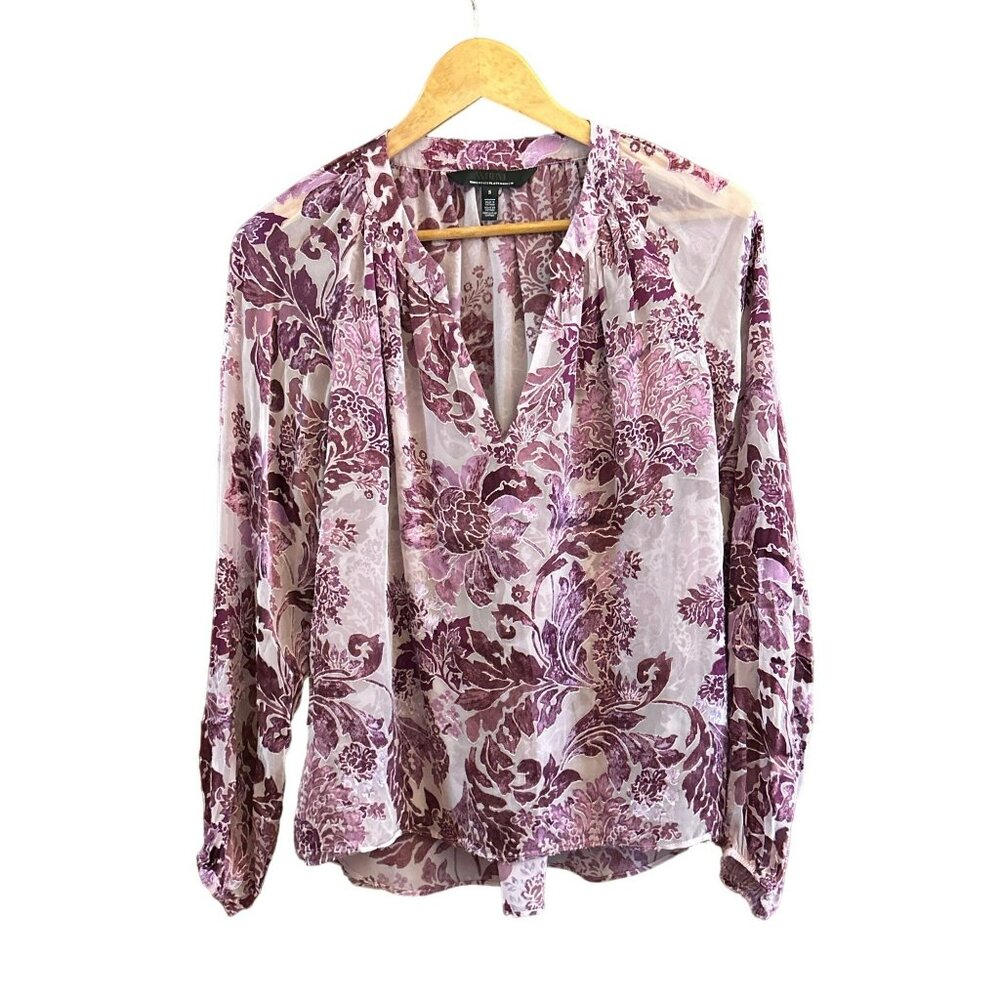 WHBM Women's Purple Burnout Velvet Style  Whimsigoth Blouse Small Fairy Grunge